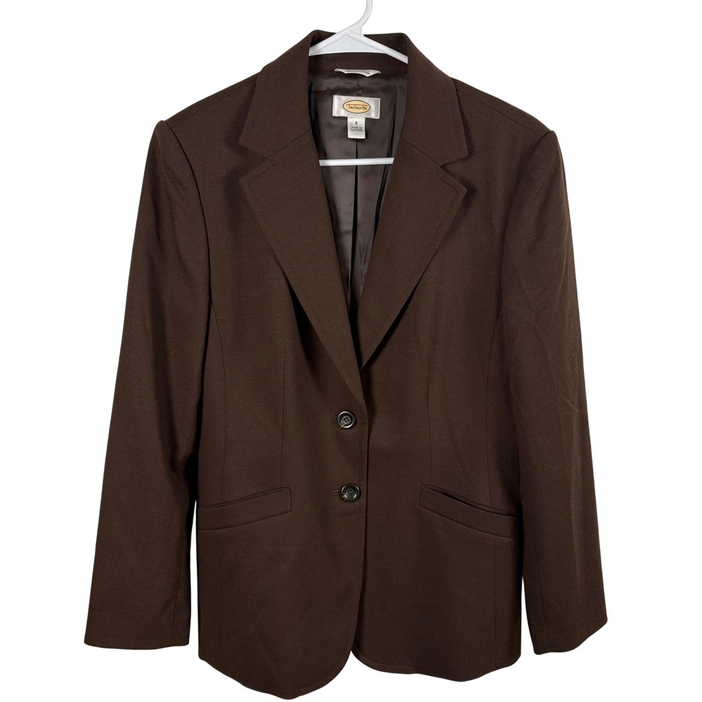 Talbots Wool Blend Blazer 6 Brown Stretch Made in Italy Academia Professional - Picture 1 of 8